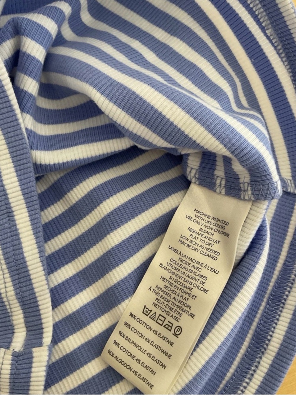 Anthropologie Striped Puff Sleeve Tee in Blue, White & Orange Trim - Picture 5 of 7